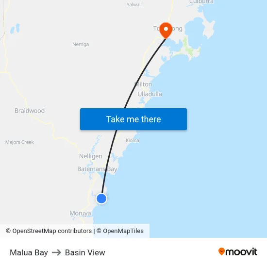 Malua Bay to Basin View map
