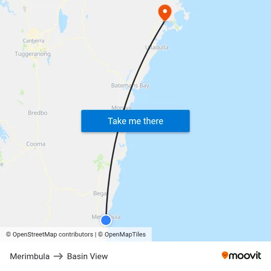 Merimbula to Basin View map