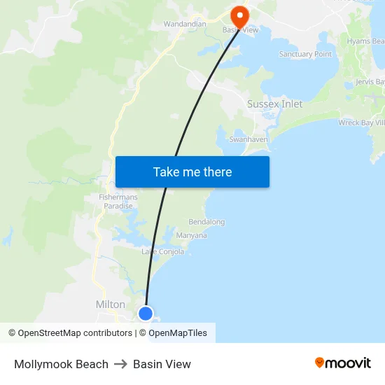 Mollymook Beach to Basin View map