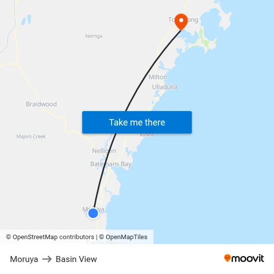 Moruya to Basin View map