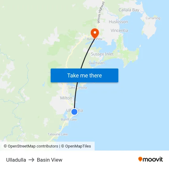 Ulladulla to Basin View map