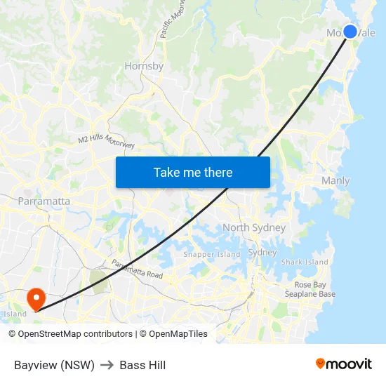 Bayview (NSW) to Bass Hill map