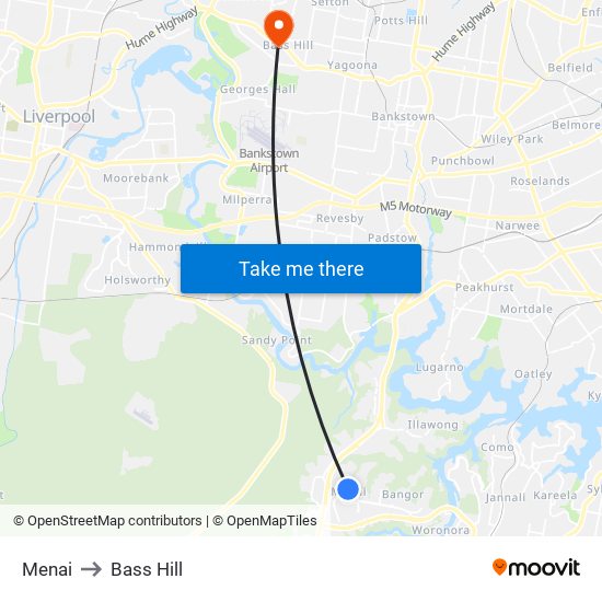 Menai to Bass Hill map