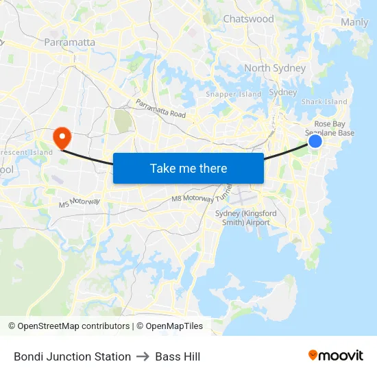 Bondi Junction Station to Bass Hill map