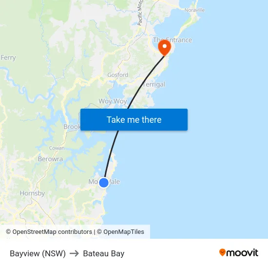 Bayview (NSW) to Bateau Bay map
