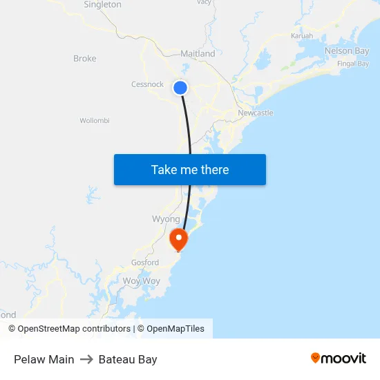 Pelaw Main to Bateau Bay map