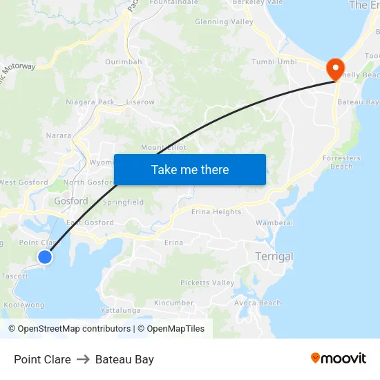 Point Clare to Bateau Bay map