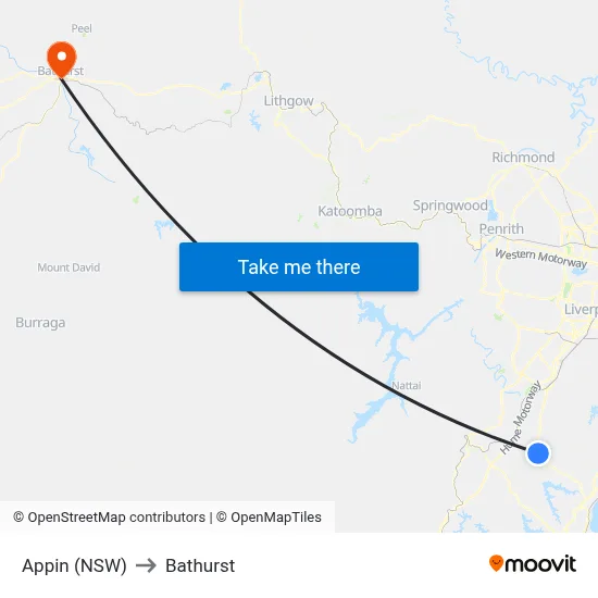 Appin (NSW) to Bathurst map