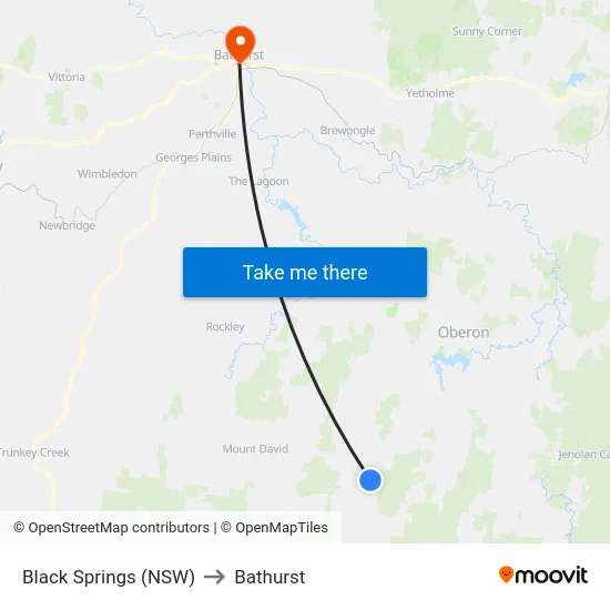 Black Springs (NSW) to Bathurst map