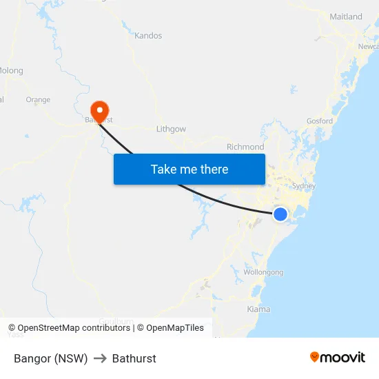 Bangor (NSW) to Bathurst map