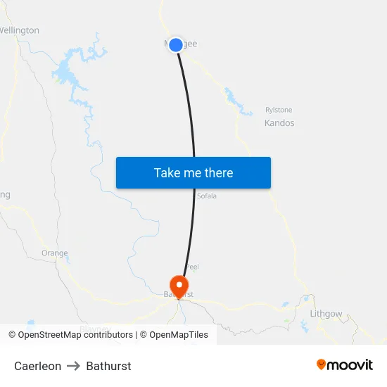 Caerleon to Bathurst map