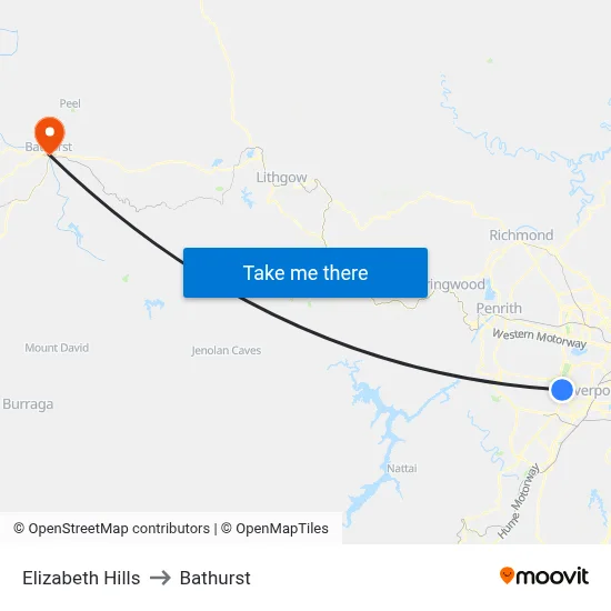 Elizabeth Hills to Bathurst map