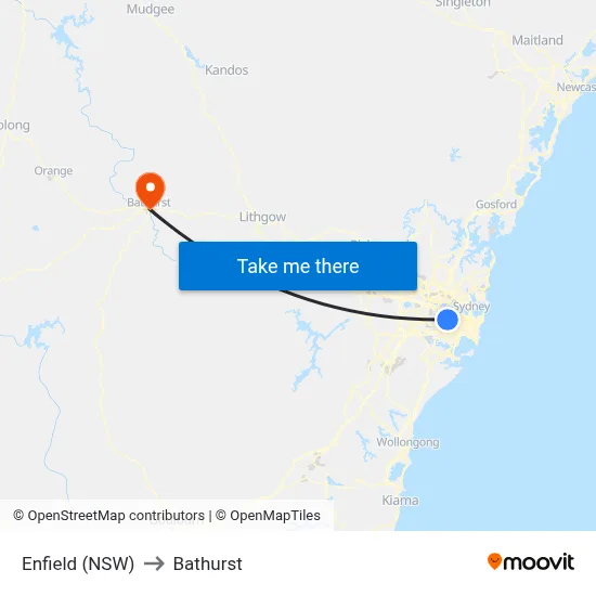 Enfield (NSW) to Bathurst map