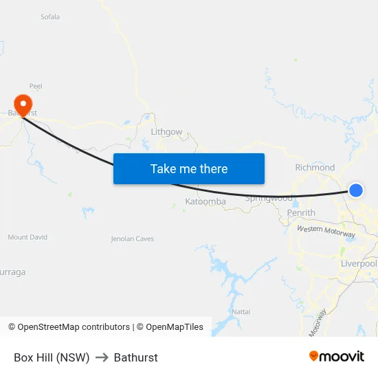 Box Hill (NSW) to Bathurst map