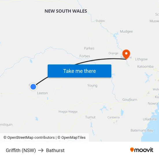 Griffith (NSW) to Bathurst map
