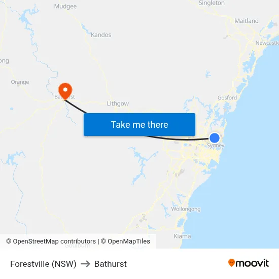 Forestville (NSW) to Bathurst map