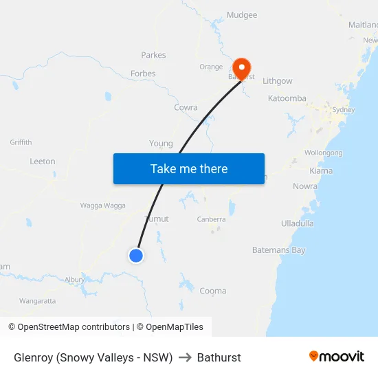 Glenroy (Snowy Valleys - NSW) to Bathurst map