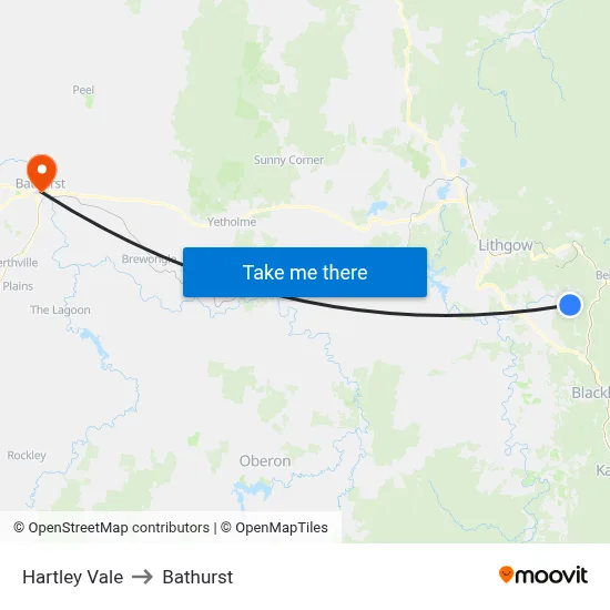 Hartley Vale to Bathurst map