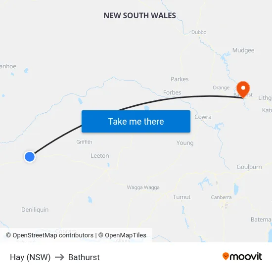 Hay (NSW) to Bathurst map