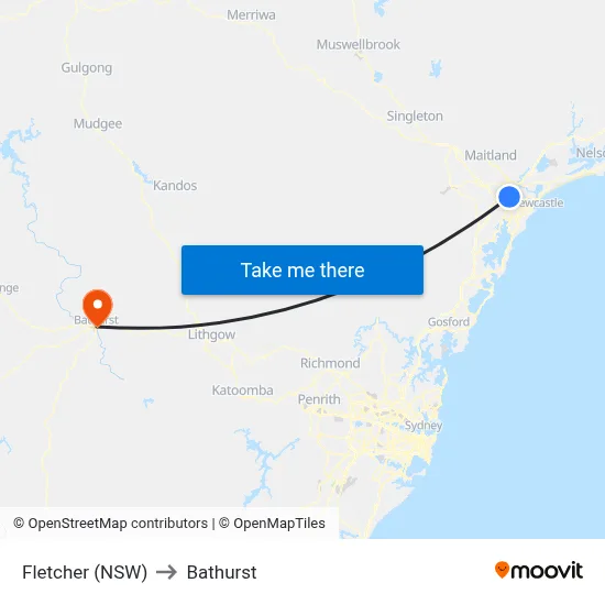 Fletcher (NSW) to Bathurst map