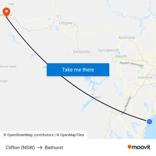 Clifton (NSW) to Bathurst map