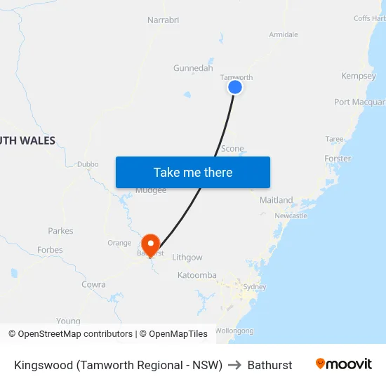 Kingswood (Tamworth Regional - NSW) to Bathurst map