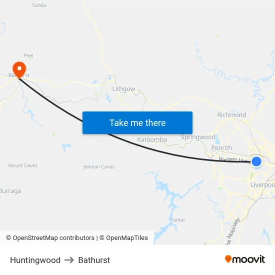 Huntingwood to Bathurst map