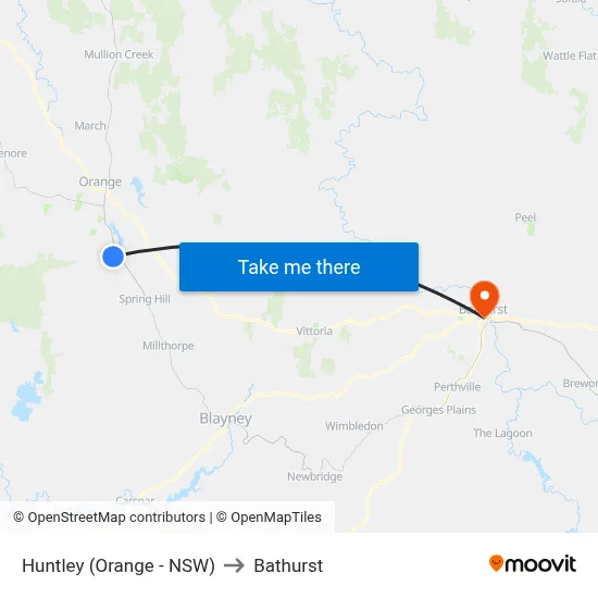 Huntley (Orange - NSW) to Bathurst map