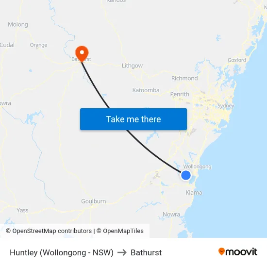 Huntley (Wollongong - NSW) to Bathurst map
