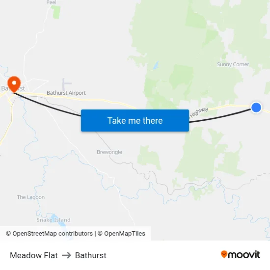 Meadow Flat to Bathurst map