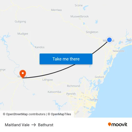 Maitland Vale to Bathurst map