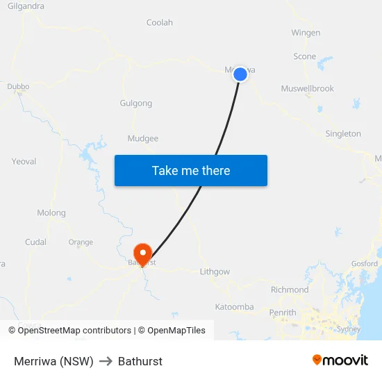 Merriwa (NSW) to Bathurst map