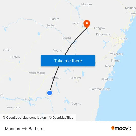 Mannus to Bathurst map