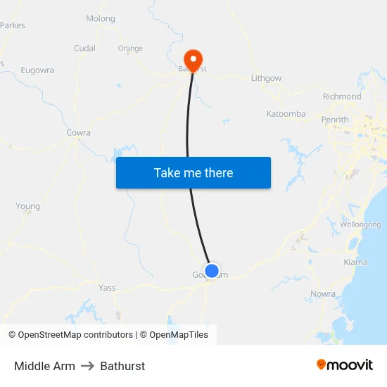 Middle Arm to Bathurst map