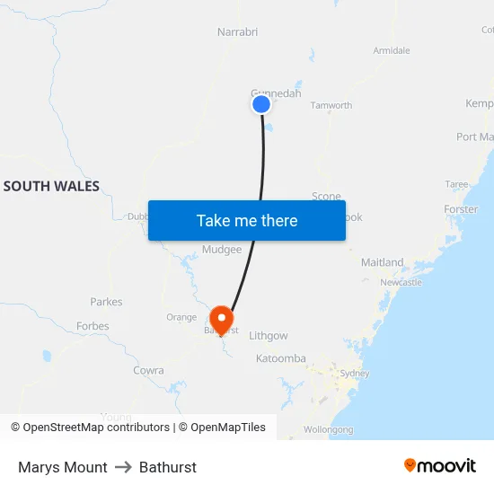 Marys Mount to Bathurst map