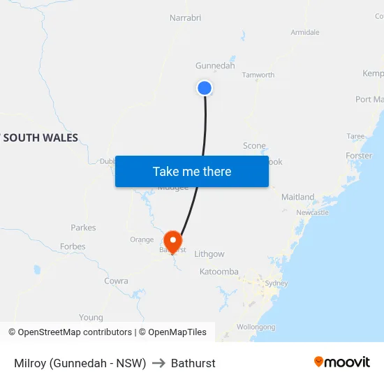 Milroy (Gunnedah - NSW) to Bathurst map
