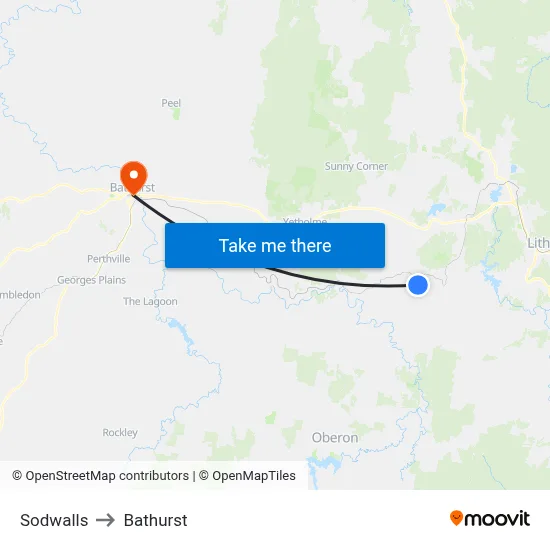 Sodwalls to Bathurst map