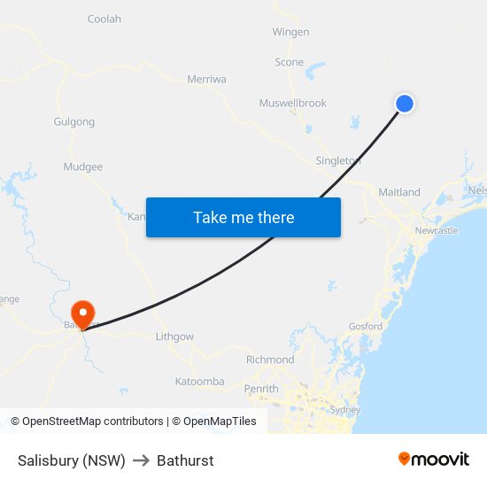Salisbury (NSW) to Bathurst map
