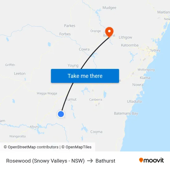 Rosewood (Snowy Valleys - NSW) to Bathurst map