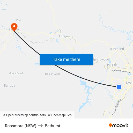 Rossmore (NSW) to Bathurst map