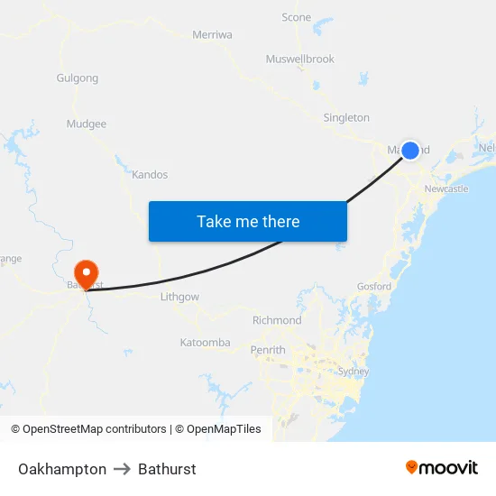 Oakhampton to Bathurst map