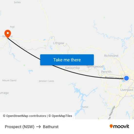 Prospect (NSW) to Bathurst map
