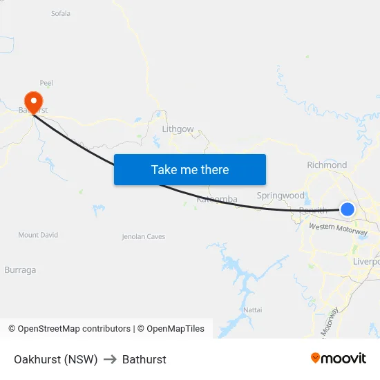 Oakhurst (NSW) to Bathurst map