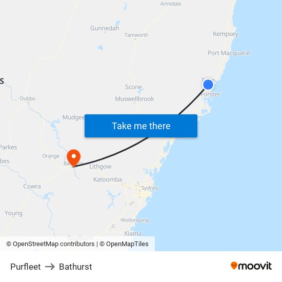 Purfleet to Bathurst map