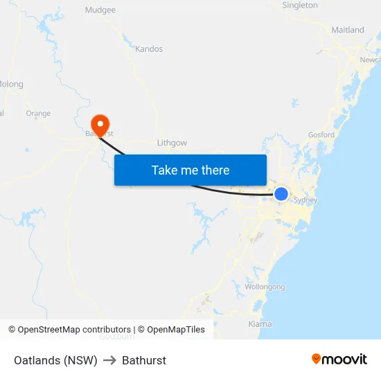Oatlands (NSW) to Bathurst map