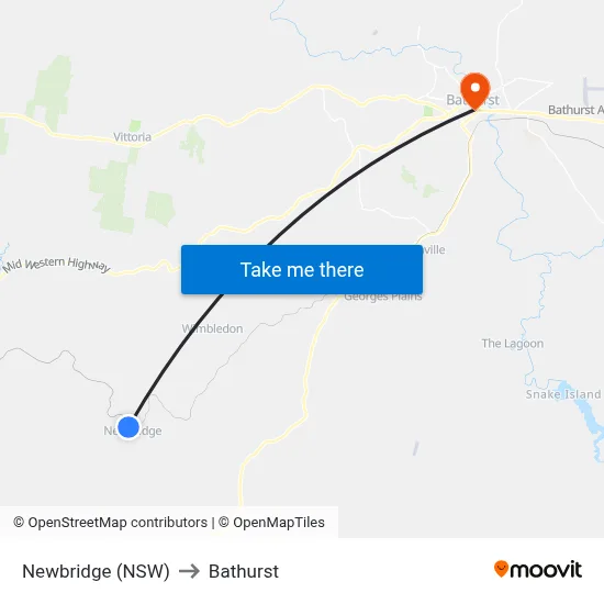Newbridge (NSW) to Bathurst map