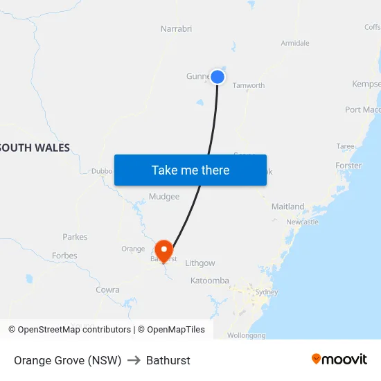 Orange Grove (NSW) to Bathurst map