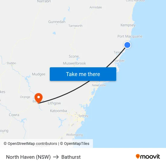 North Haven (NSW) to Bathurst map