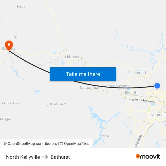 North Kellyville to Bathurst map