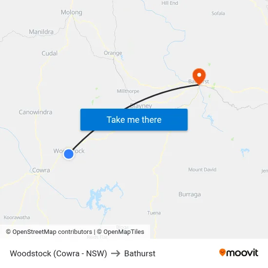Woodstock (Cowra - NSW) to Bathurst map